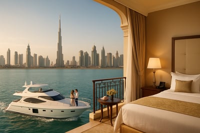 Luxury travel experiences in Dubai, featuring a skyline, a private yacht, and elegant accommodations. Luxury travel experiences in Dubai, featuring a skyline, a private yacht, and elegant accommodations.